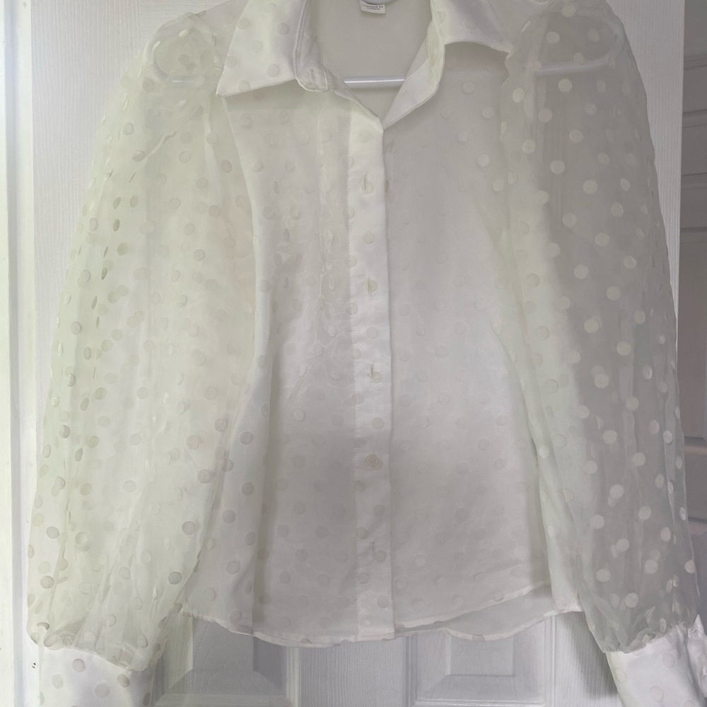 Women long sleeve sheer shirt white size XS